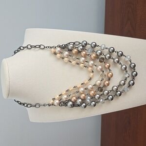 Elegant Multi-Tone Faux Pearl beaded bib Necklace